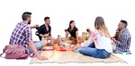 Group of friends sitting on a blanket having a picnic - people png - miniature